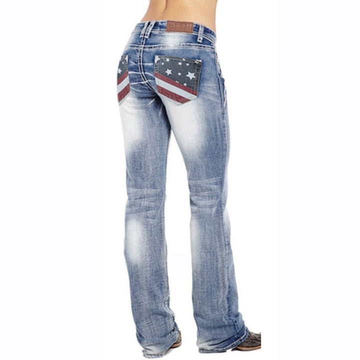 Damskie dżinsy bootcut z detalami w flagi – Madison