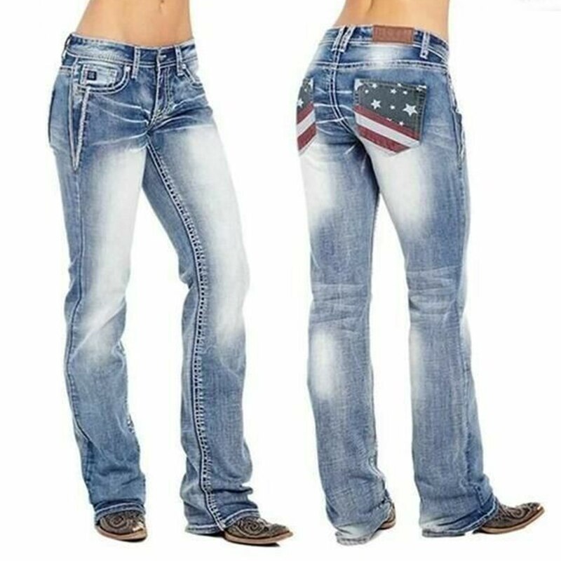 Damskie dżinsy bootcut z detalami w flagi – Madison