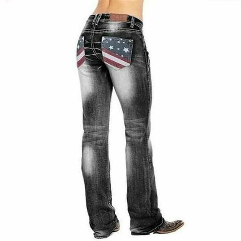 Damskie dżinsy bootcut z detalami w flagi – Madison