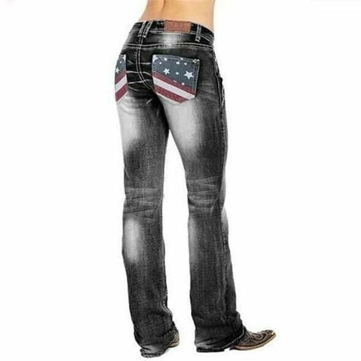 Damskie dżinsy bootcut z detalami w flagi – Madison