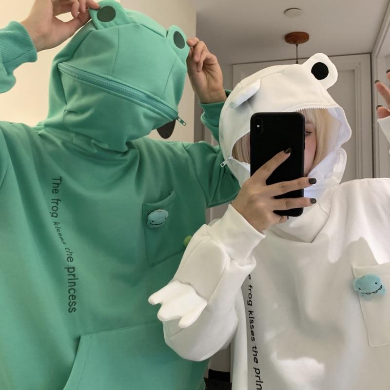 Unisexowy sweter z kapturem z designem żaby – Froggy