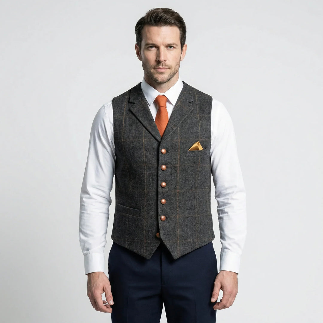 Kariertes Herrengilet Mit V-Ausschnitt - Sergio