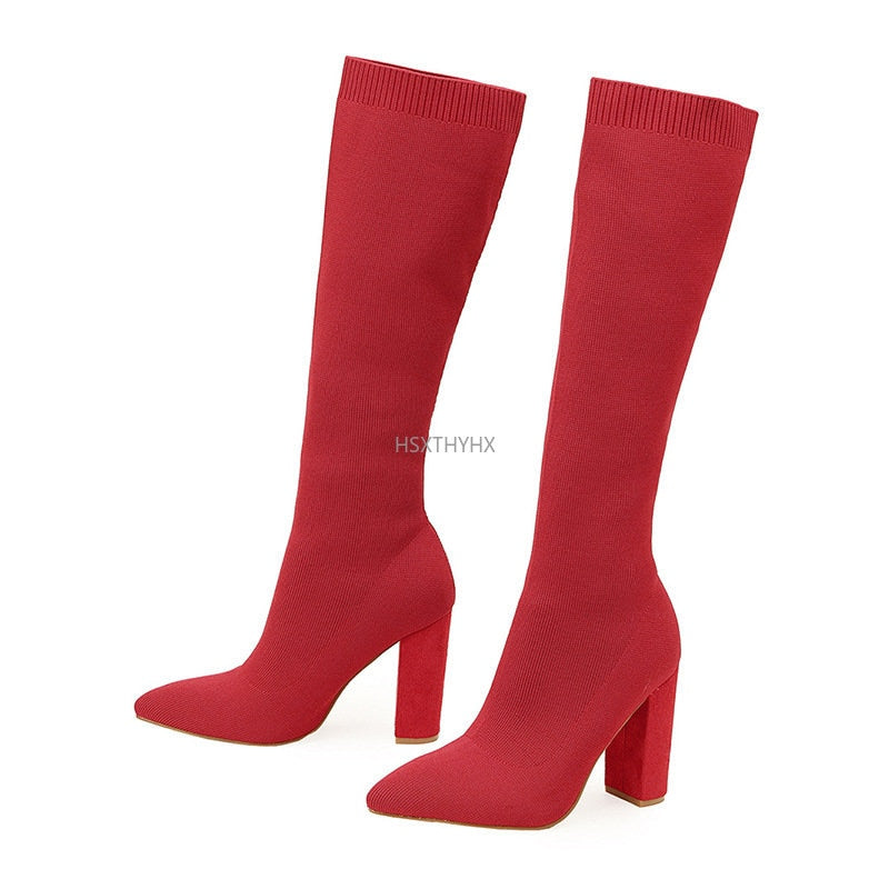 Knee-High Block Heel Stretch Boot - Camille