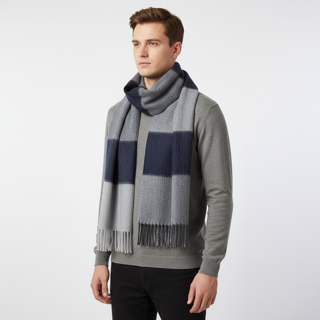 Lang Kariert Wollschal Mit Fransen - Scarfora