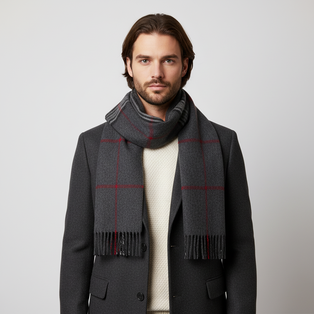 Lang Kariert Wollschal Mit Fransen - Scarfora