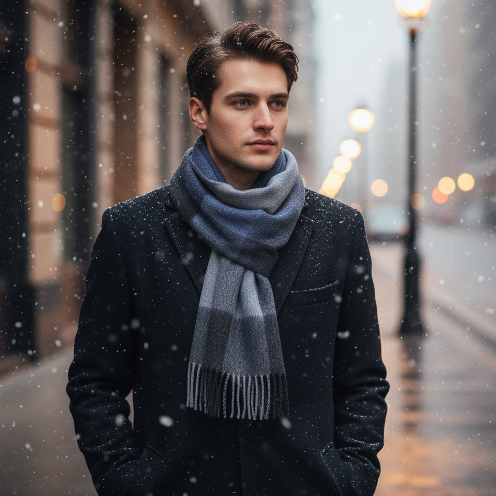 Lang Kariert Wollschal Mit Fransen - Scarfora