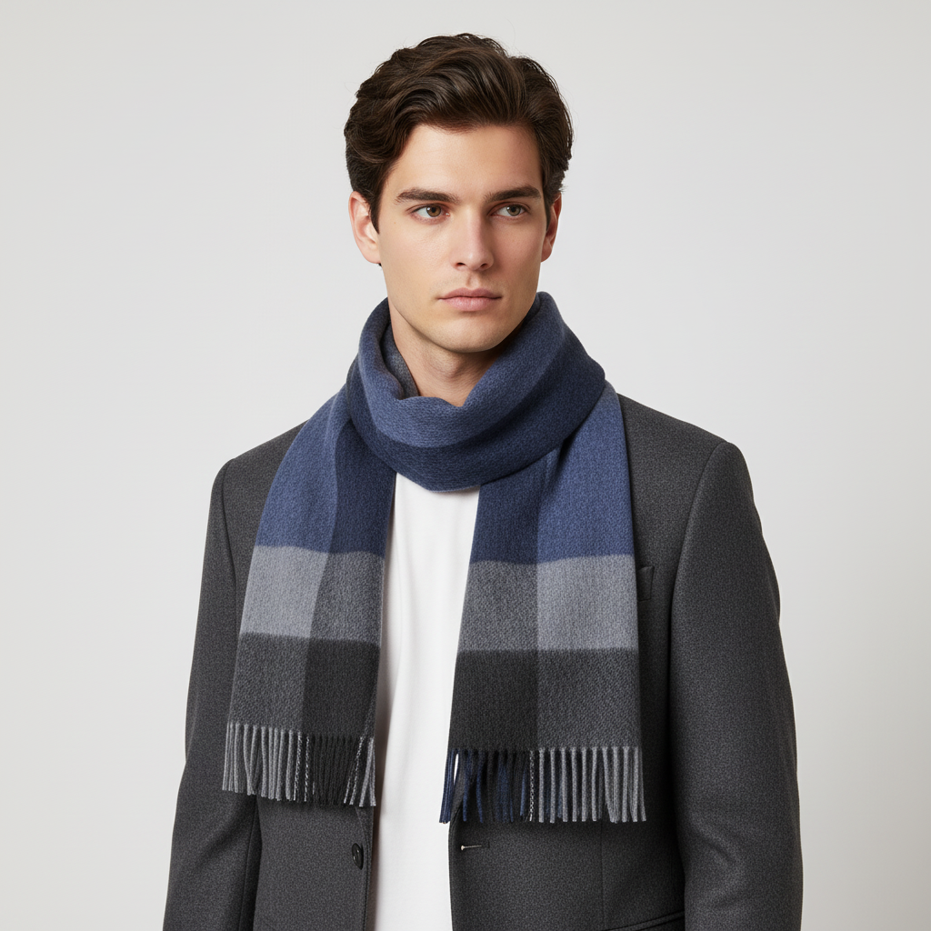 Lang Kariert Wollschal Mit Fransen - Scarfora