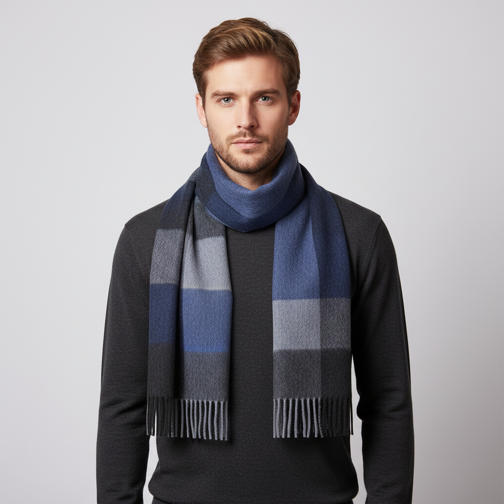 Lang Kariert Wollschal Mit Fransen - Scarfora