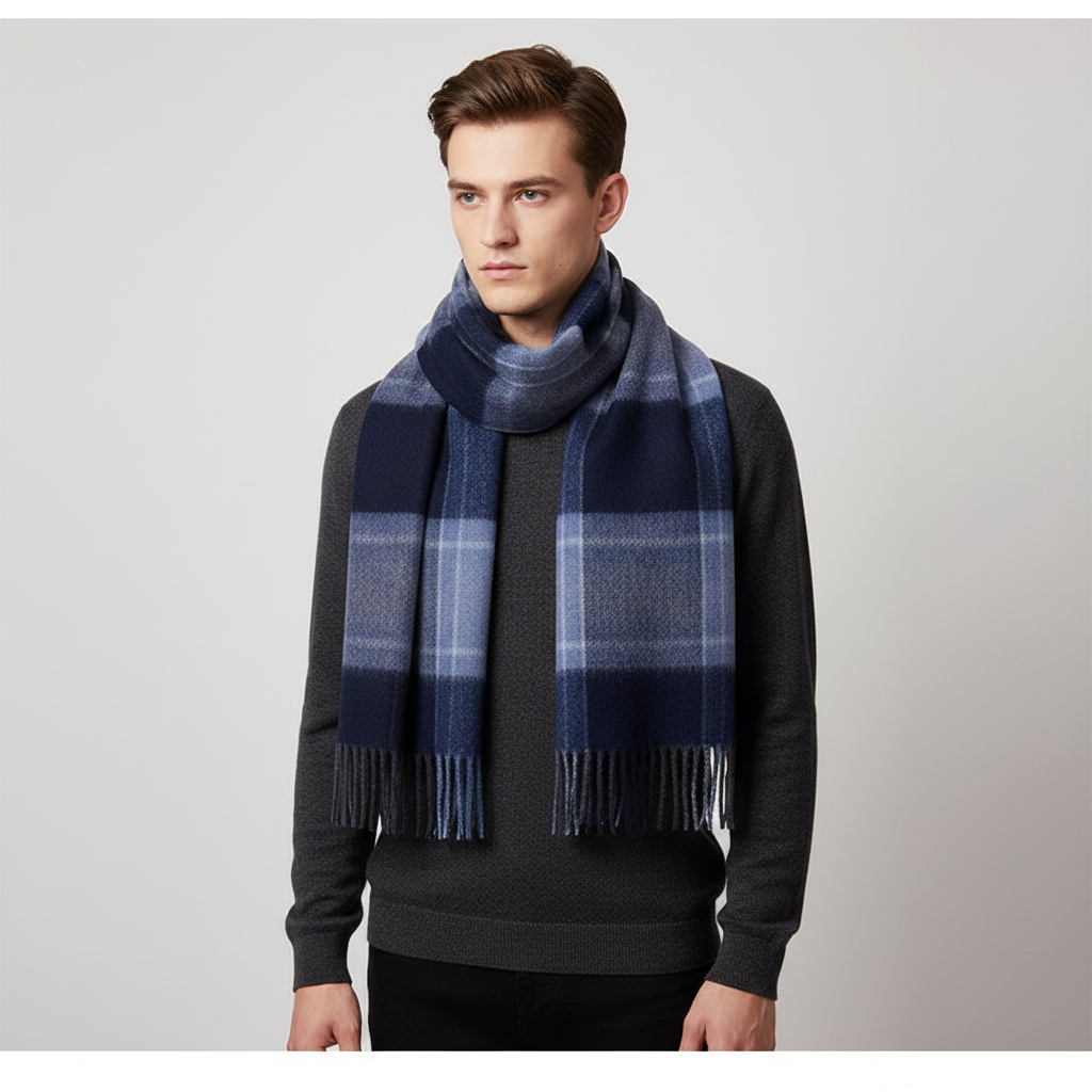 Lang Kariert Wollschal Mit Fransen - Scarfora