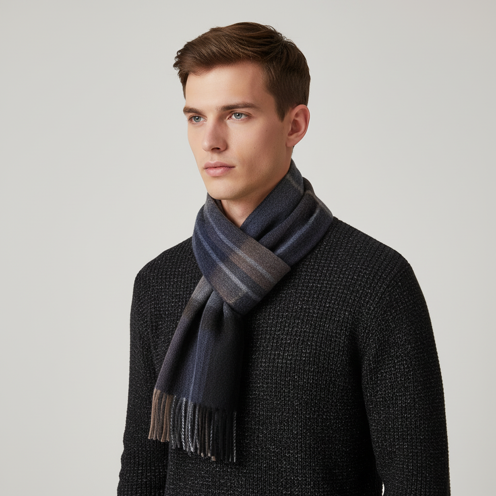 Lang Kariert Wollschal Mit Fransen - Scarfora