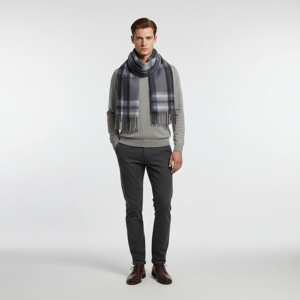 Lang Kariert Wollschal Mit Fransen - Scarfora