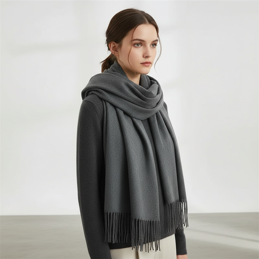 Langer Kaschmirschal Mit Fransensaum - CashmiAura