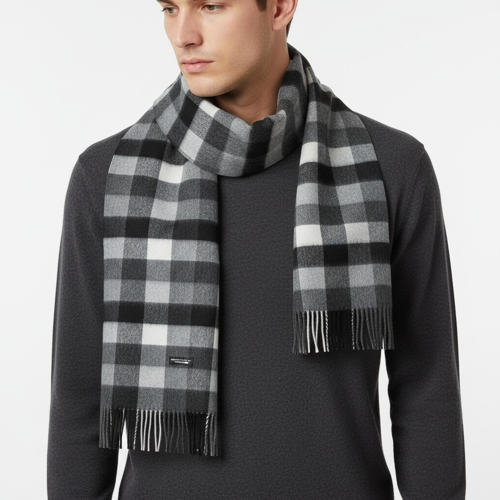 Langer Wollschal Mit Karomuster - Cozyloom