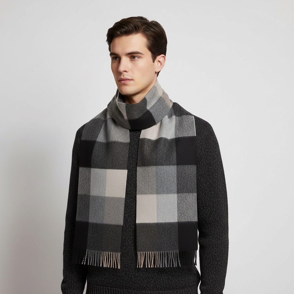 Langer Wollschal Mit Karomuster - Cozyloom