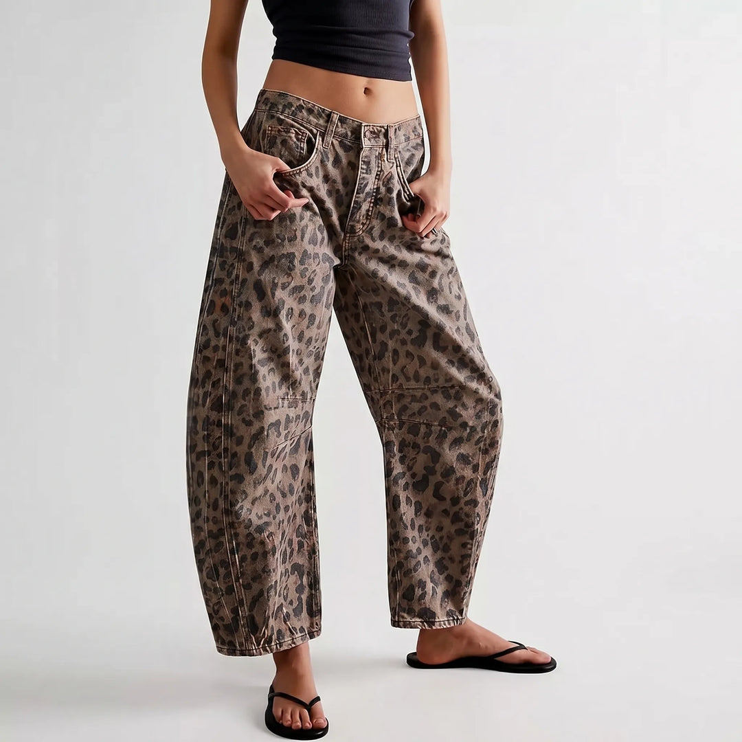Leopard Print Barrel Jeans -  Frances