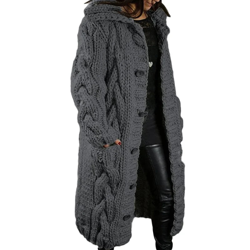 Long Chunky-Knit Cardigan With Cable Pattern - Rosemarie