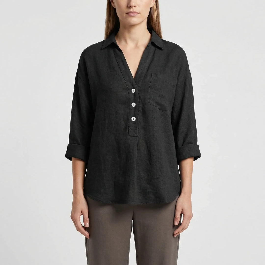 Losse Blouse Met Lange Mouwen En V-Hals - Vicky