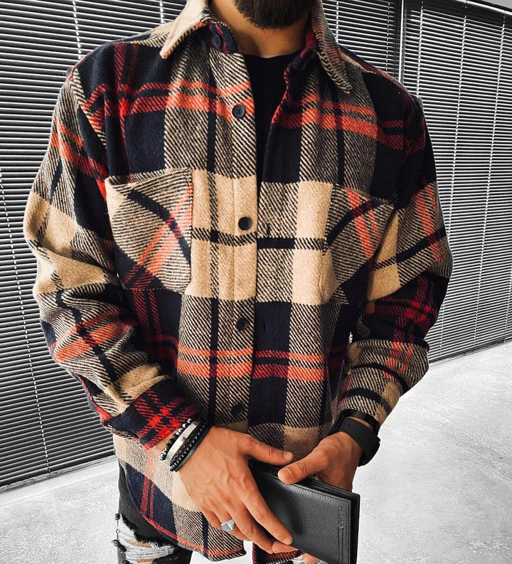 Unisex oversize koszula w kratę z długimi rękawami i nowoczesnym designem – Elvano