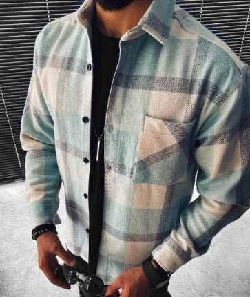 Unisex oversize koszula w kratę z długimi rękawami i nowoczesnym designem – Elvano
