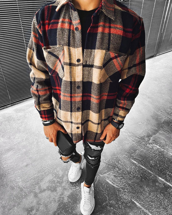 Unisex oversize koszula w kratę z długimi rękawami i nowoczesnym designem – Elvano