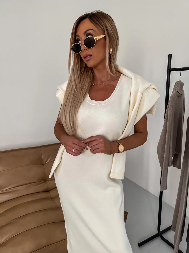 Sukienka midi damska z golfem i detalem z jerseyu – Larissa