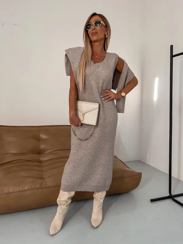 Sukienka midi damska z golfem i detalem z jerseyu – Larissa