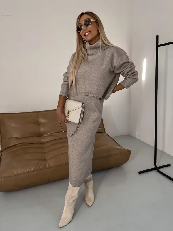 Sukienka midi damska z golfem i detalem z jerseyu – Larissa