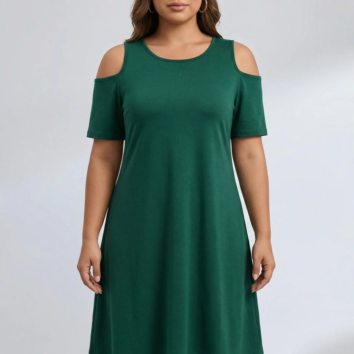 Plus Size Cold Shoulder Knee Dress - Terri