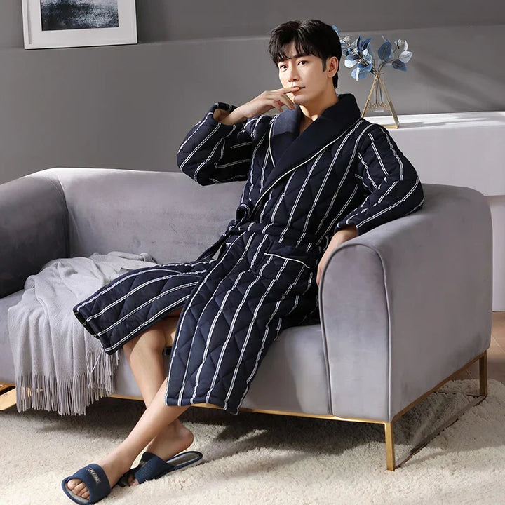 Quilted Three-Layer Long Dressing Gown - Wade