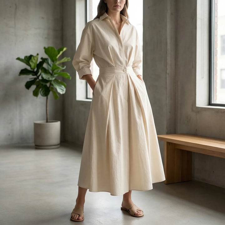Retro Collar Belted A-Line Dress - Kendra