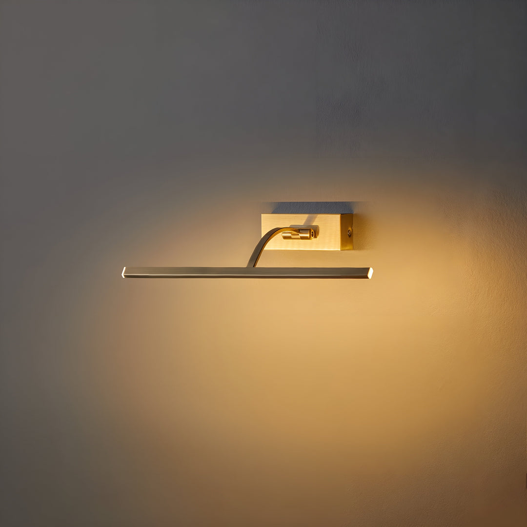 Lampa z zakrzywionym wysięgnikiem i świecącym poziomym ramieniem, widziana z ukosa na ścianie 3