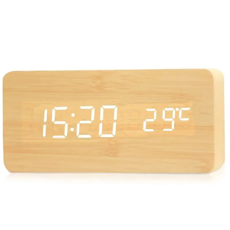 Cyfrowy budzik drewniany z wyświetlaczem LED – WoodSync
