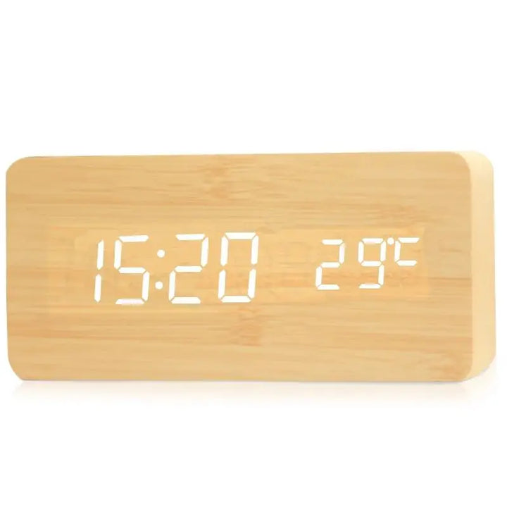Cyfrowy budzik drewniany z wyświetlaczem LED – WoodSync