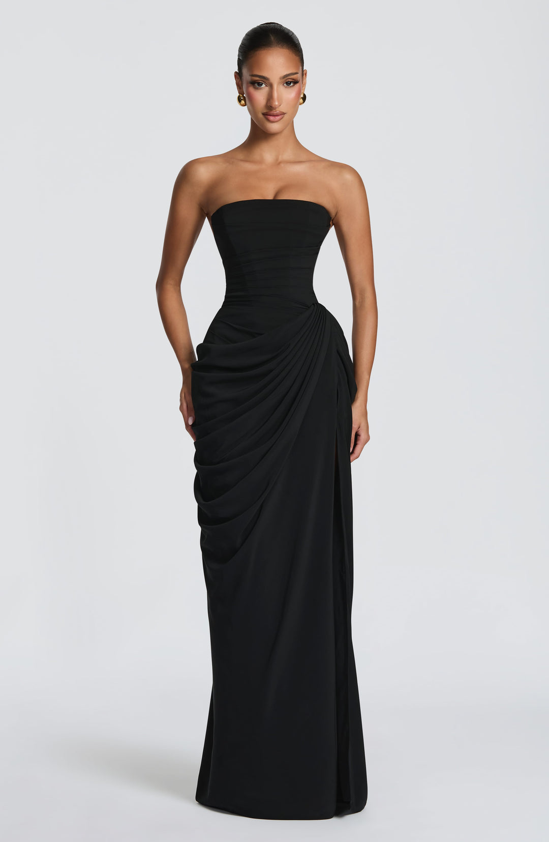 Lois Strapless Corset Maxi Dress with High Slit 31