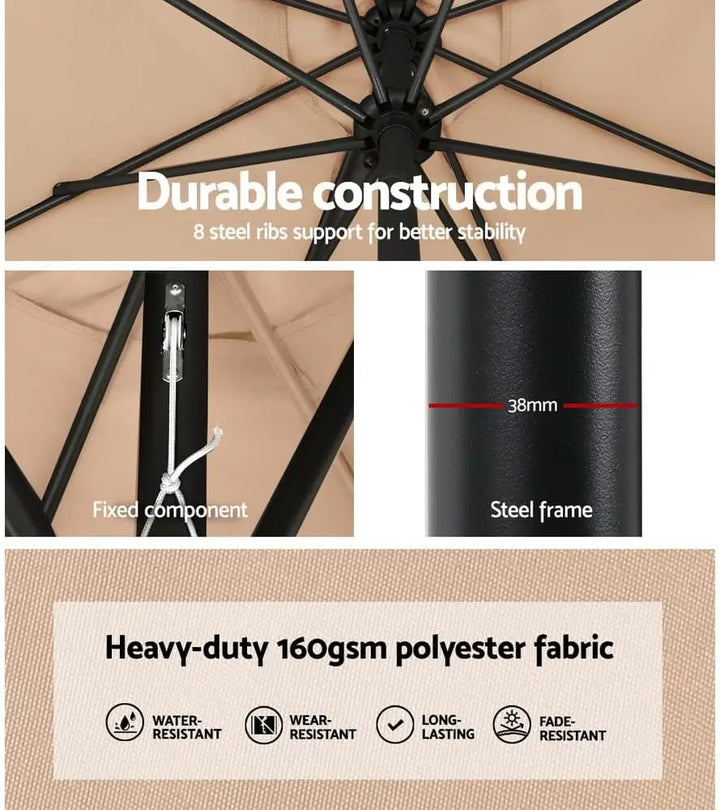 2,7 m parasol ogrodowy z podstawą – Solira – (odporność na promieniowanie UV i wodoodporność)