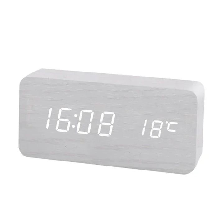 Cyfrowy budzik drewniany z wyświetlaczem LED – WoodSync