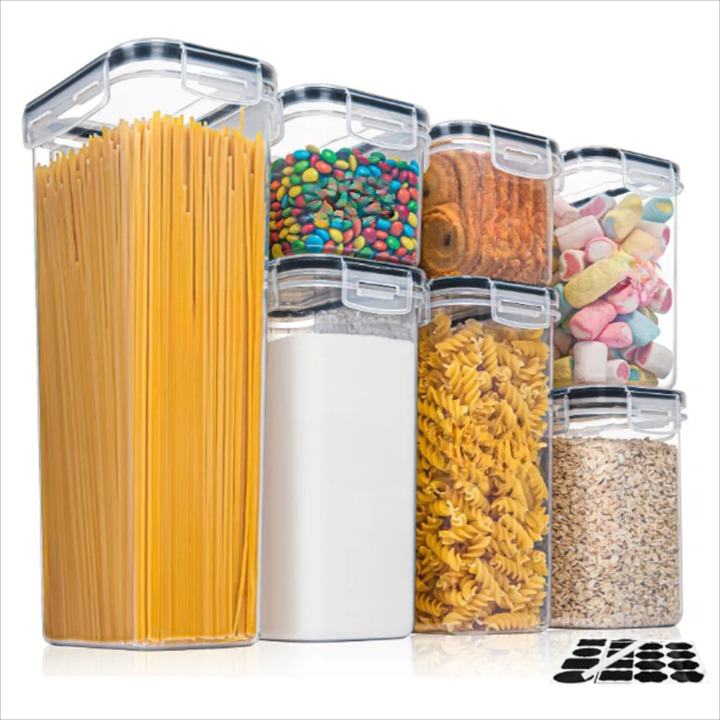 Zestaw pojemników do przechowywania artykułów spożywczych w kuchni 7 sztuk BPA-free hermetyczny z etykietami – StoreMate
