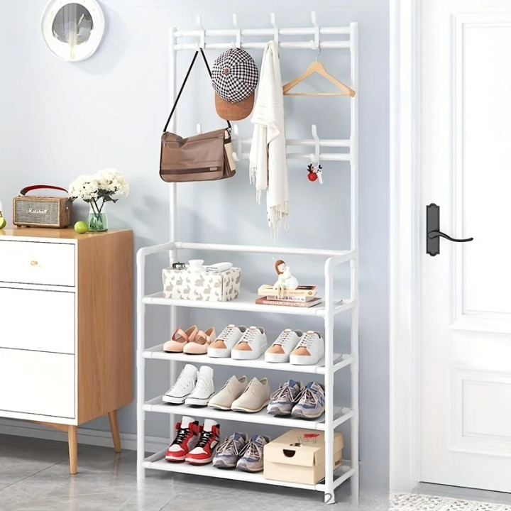 Stojak na kurtki z półką na buty Multi-Layer stalowa konstrukcja – EntryMate