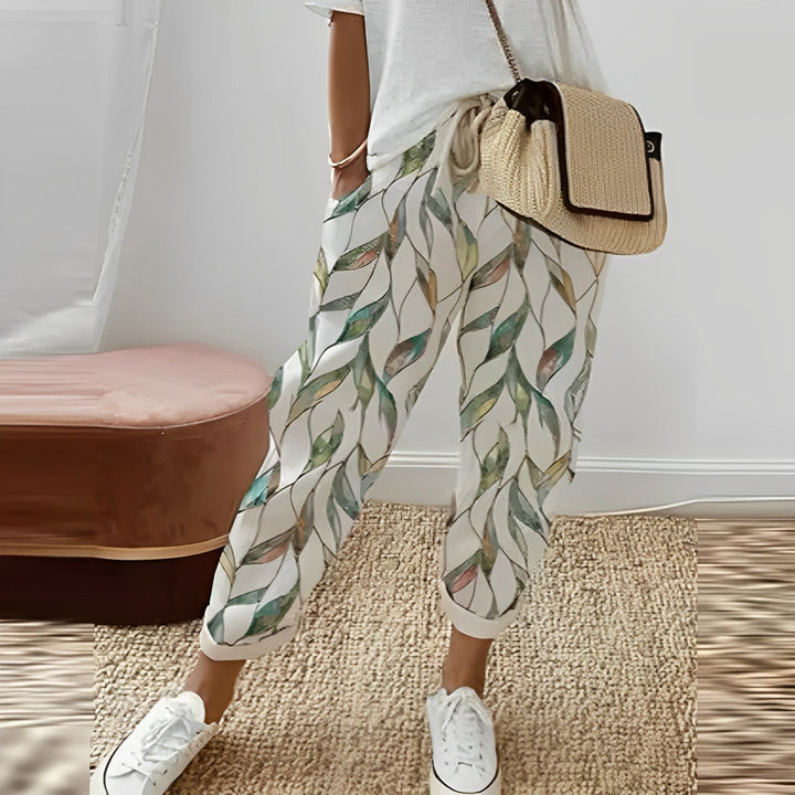 Boho damskie spodnie z motywem liści – Selina