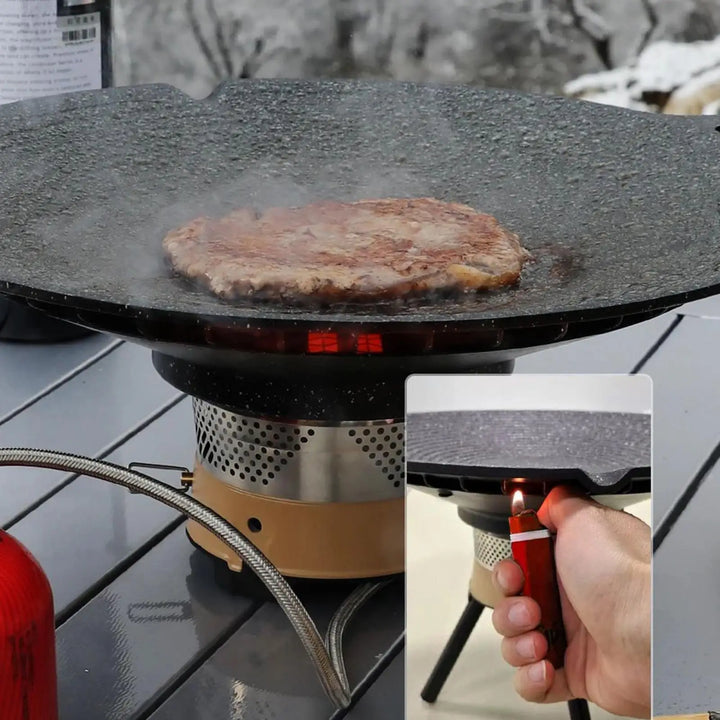 Przenośna aluminiowa patelnia grillowa z uchwytami do kempingu i grillowania – Arlo