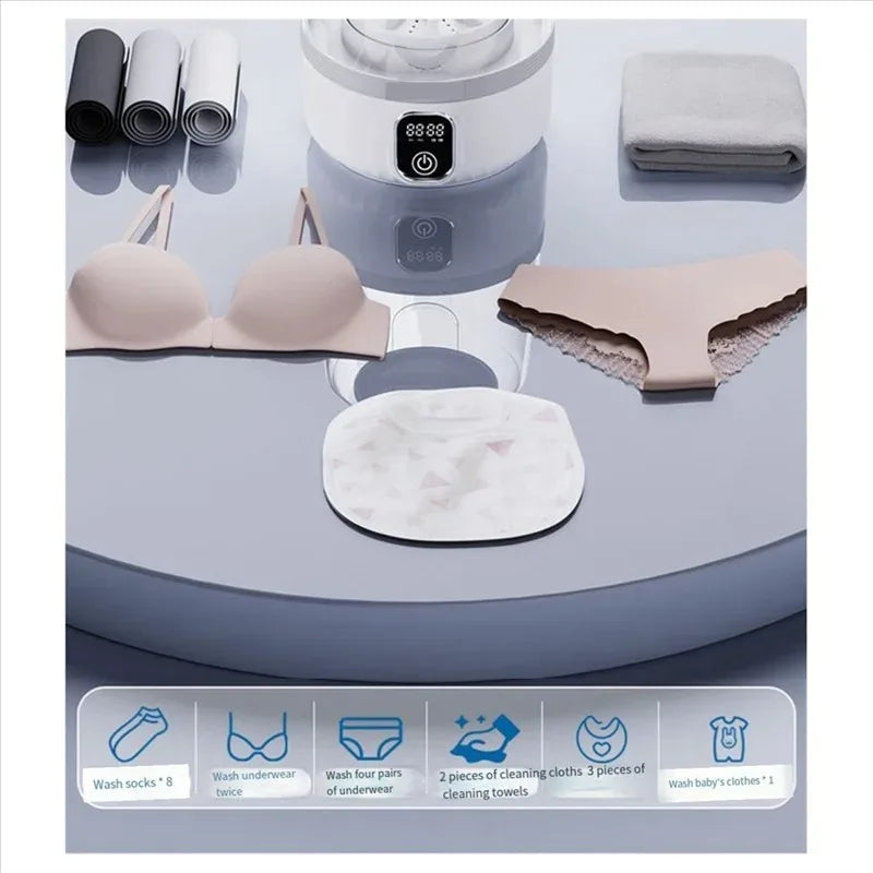 Przenośna mini pralka z wyświetlaczem LED do podróży i małych ubrań