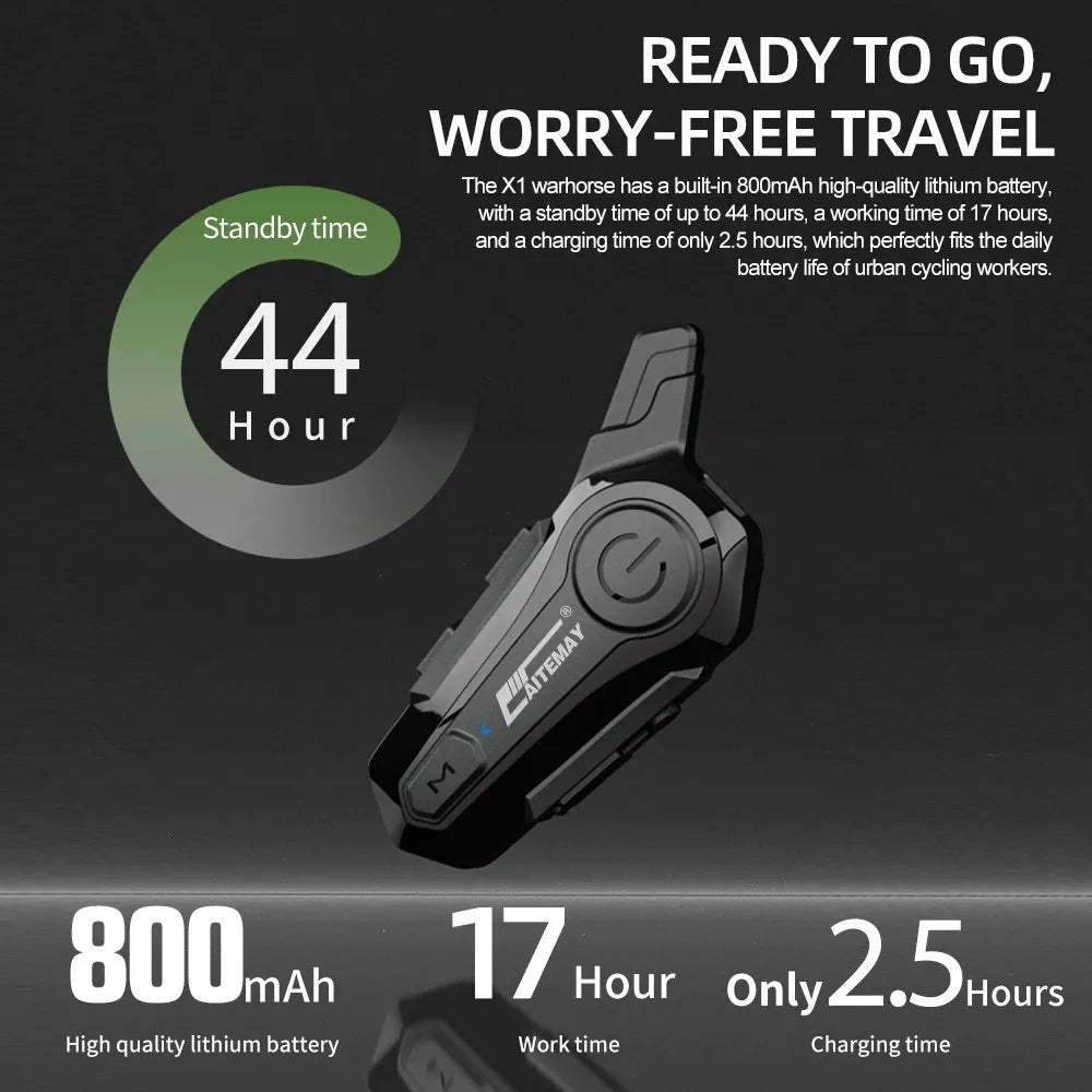 Bezprzewodowy zestaw głośnomówiący do kasku motocyklowego Bluetooth z zasięgiem 1000 m i wodoodpornością IPX6 – RoadComm