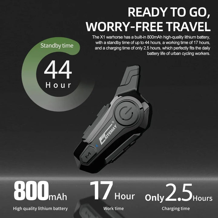 Bezprzewodowy zestaw głośnomówiący do kasku motocyklowego Bluetooth z zasięgiem 1000 m i wodoodpornością IPX6 – RoadComm