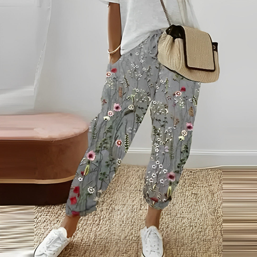 Boho damskie spodnie z motywem liści – Selina