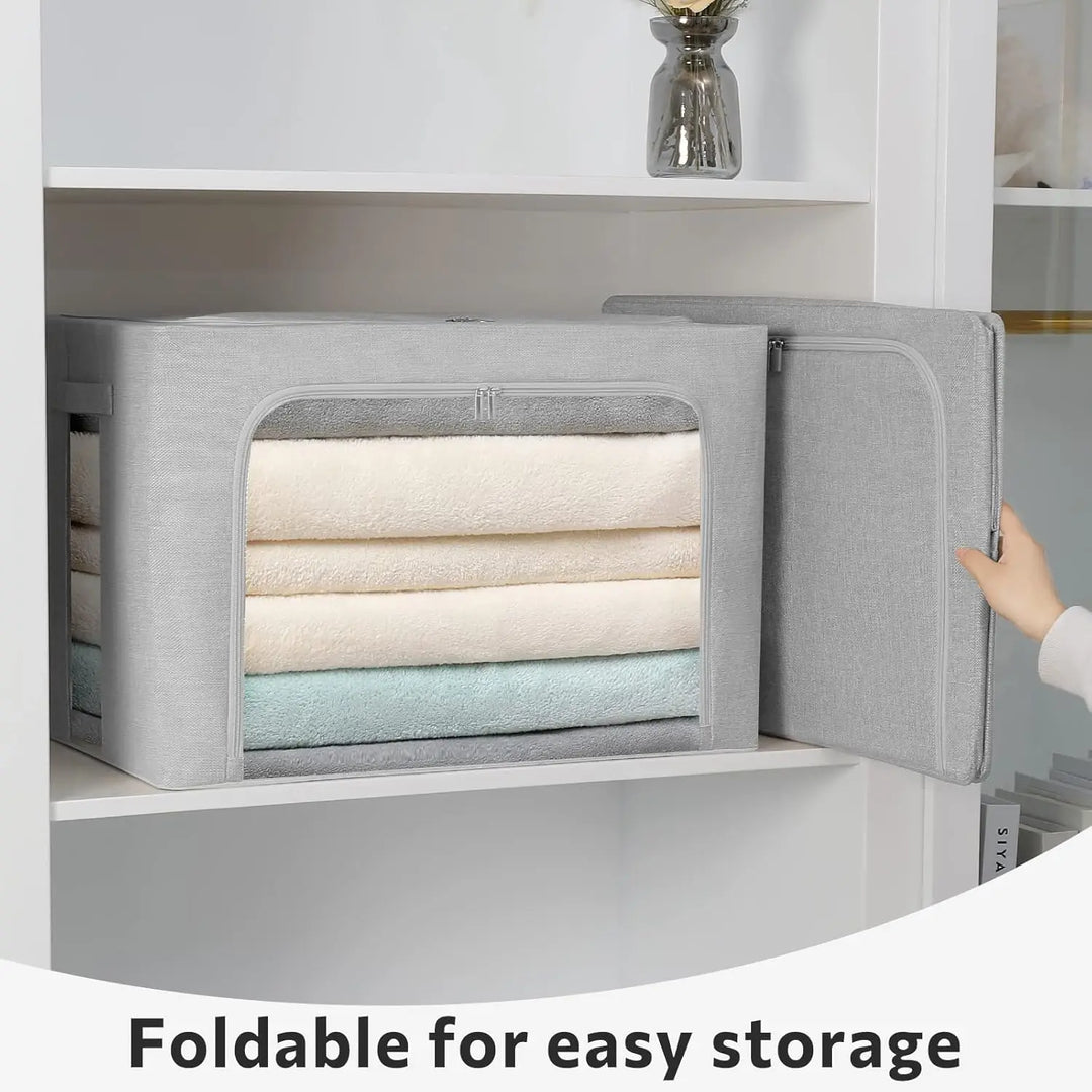 Stapelowane pojemniki do przechowywania z lnianego materiału z przezroczystym oknem – Elara