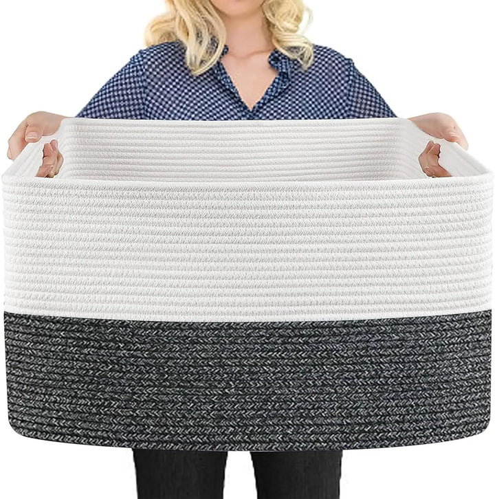 Extra duży, pleciony kosz na zabawki i koce z bawełny - Marlow