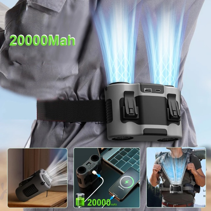 Przenośny wentylator z klipsem do talii z dwoma wylotami powietrza i baterią 20.000mAh – BreezeMate