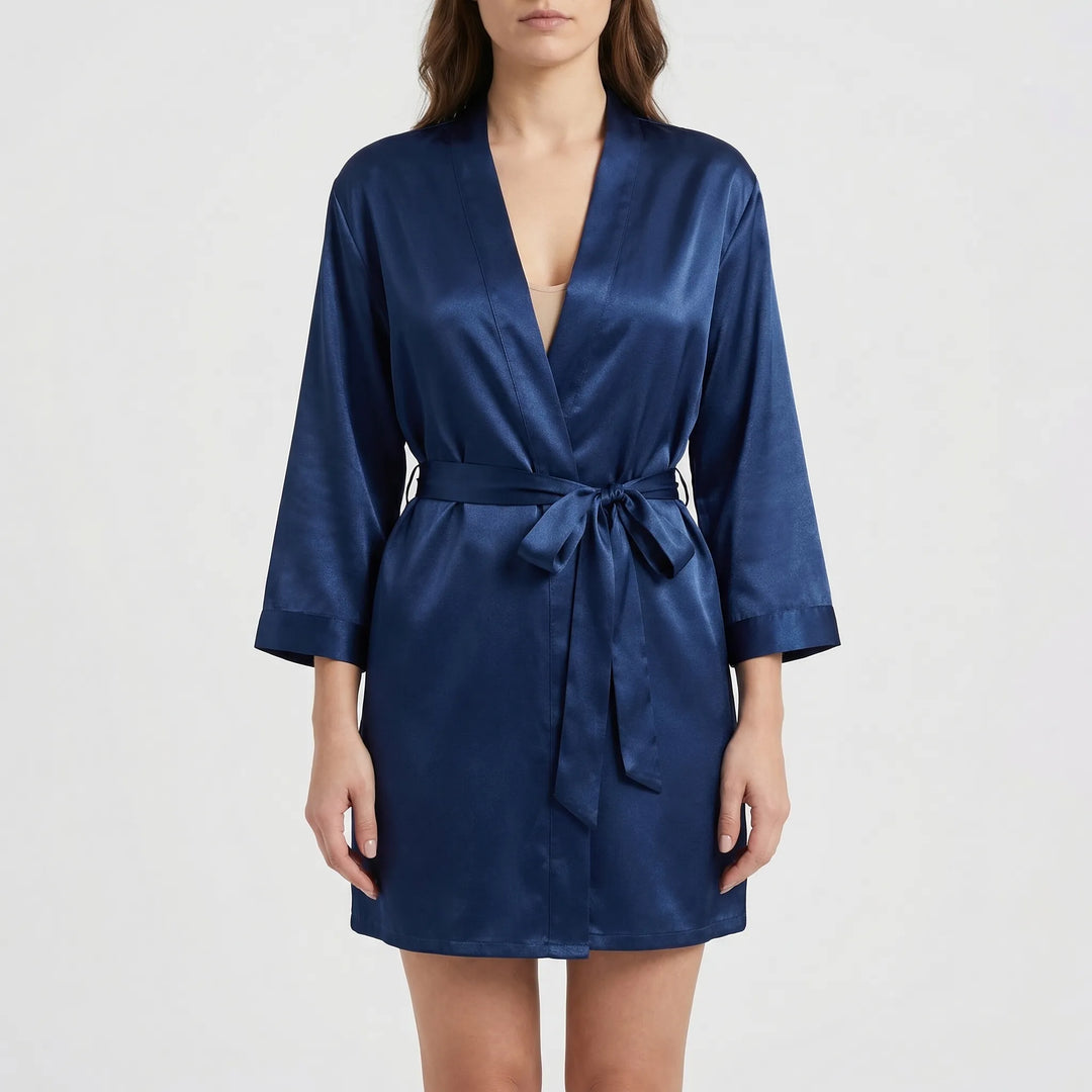 Satin-Finish Wrap Morning Gown - Ramona