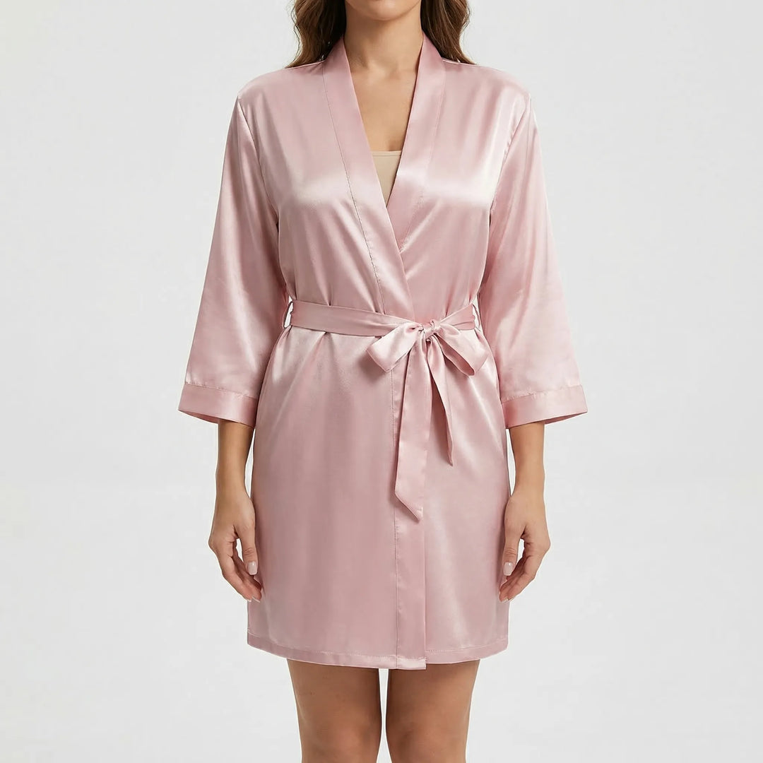 Satin-Finish Wrap Morning Gown - Ramona