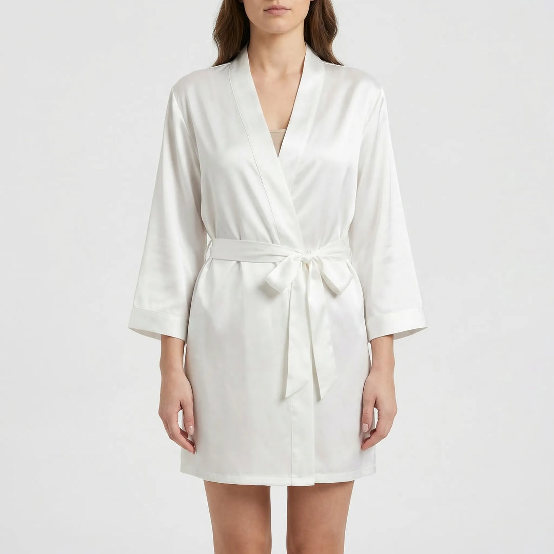 Satin-Finish Wrap Morning Gown - Ramona